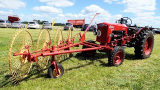 Bukh DZ30 raking up hay w Vicon Hay Rake  Antique Tractor Days [upl. by Yam]