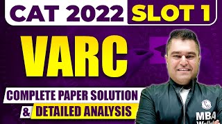 CAT 2022 Slot 1  VARC  Complete Paper Solution amp Detailed Analysis  MBA Wallah [upl. by Neehsas347]