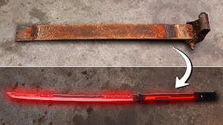 Forging a GLOWING KATANA from a Rusty Leaf Spring ASMR [upl. by Jochebed]