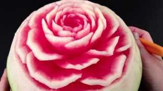 Beautiful Rose Flower Watermelon  Advanced Lesson 9 By Mutita Art Of Fruit Vegetable Carving [upl. by Submuloc]