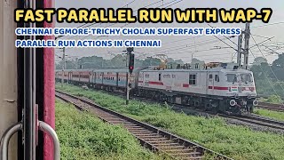 PARALLEL RUN WITH CHOLAN SF EXPRESS CHENNAITRICHY at TAMBARAM [upl. by Hsakiv282]