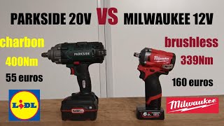 test lidl boulonneuse parkside 20v VS milwaukee m12 [upl. by Jacoba]