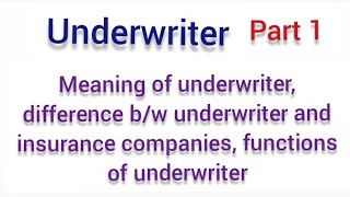 Insurance underwritermeaning functionsdifference between underwriter and insurance companypart 1 [upl. by Leibrag]