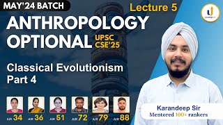 🔴 Lecture 5 Classical Evolutionism Part 4  Anthropology Optional UPSC 2025 🔥 Karandeep Sir [upl. by Adam]