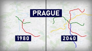 Evolution of the Prague Metro 19742030 geographic map [upl. by Nickey]