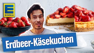 Einfacher Käsekuchen  Rezept mit frischen Erdbeeren [upl. by Aihset]