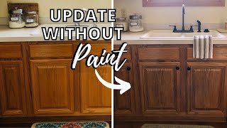 How I Updated My Oak Cabinets Without Paint by Using Briwax Easy Budget Kitchen Makeover Only 24 [upl. by Cattier]