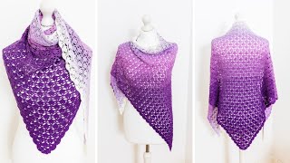 EASY Crochet Shawl Tutorial RELAXING 2row repeat 1 cake of yarn only [upl. by Ahsiemat]