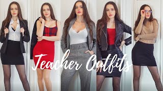 Trying On 10 Teacher Outfits  skirts tights high heels [upl. by Nylecyoj]