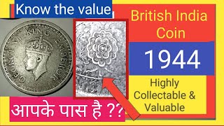 Lahore mint 1 rs silver coin 1944  British India coin L mint mark coins [upl. by Adigun819]