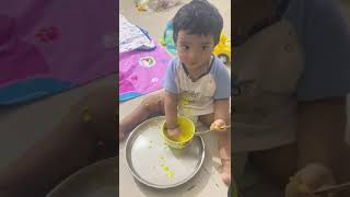 8 months old baby eating lentils riceenjoying foodcutebaby [upl. by Alimak]