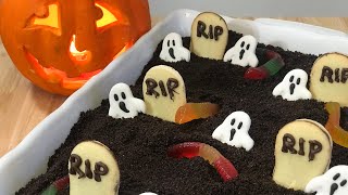 Spooky Graveyard Cake AKA Dirt Cake halloweenrecipe [upl. by Clancy]