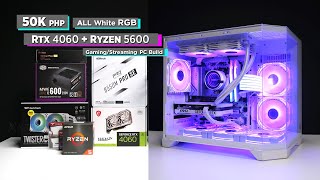 Build VLOG ₱50K All White RGB  RTX 4060  Ryzen 5 5600  Coolman Spectra GamingStreaming PC Ph [upl. by Nakhsa]