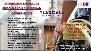 Bolsa de trabajo para PERSONAS con DISCAPACIDAD por parte del GOBIERNO de TLAXCALA 20222023 [upl. by Betthel]