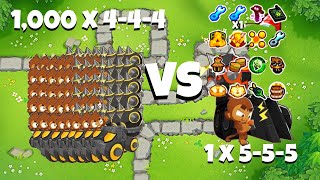 1000 x 444 Dart Monkeys VS GodBoosted 555 Dart Monkey  Ultimate Crosspath Mod in BTD6 [upl. by Persas156]