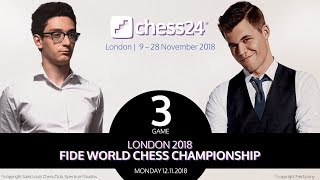 CaruanaCarlsen Game 3  2018 FIDE World Chess Championship [upl. by Lehteb331]