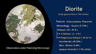 Diorite rock in Thin Section  Intrusive Igneous Rock under Microscope  Optical Petrology [upl. by Aubrette]