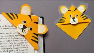 Kolay Origami Kitap Ayracı Yapımı 🐯 📚  Origami Bookmark [upl. by Danieu398]