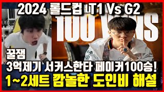 T1 Vs G2 롤드컵 아이C 도인비해설해외반응 티원 서커스한타 3억제기 역전 페이커월즈 100승 8강진출 월드챔피언십 Worlds2024 [upl. by Noruq]