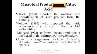 Microbial Production of Organic Acid Citric Acid [upl. by Chatterjee324]