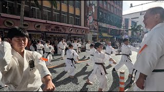 Sensei leads dojo in demonstration on Kokusai Street [upl. by Aneloaup301]