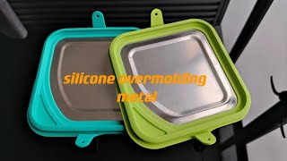 silicone sealing of lunch box cover production by LSR injection overmolding with metal piece [upl. by Ada508]