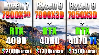 Ryzen 7 7800X3D  RTX 4090 vs Ryzen 9 7900X3D  RTX 4080 vs Ryzen 9 7950X3D  RTX 4070 Ti [upl. by Klute62]