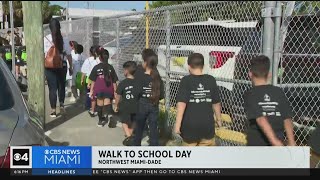 MiamiDade students took part in quotWalk to School Dayquot [upl. by Evadnee219]