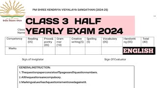 KV Class 3 Half Yearly Paper English session 202425 for KVS student [upl. by Relda]