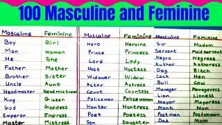 Masculine and Feminine । Masculine Feminine Change the Gender 100 Common Gender List [upl. by Anna-Diane953]