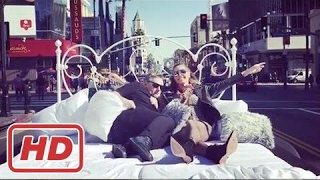 Heidi Klum cruises down Hollywood Blvd in a bed ahead of GNTM [upl. by Ybrad]