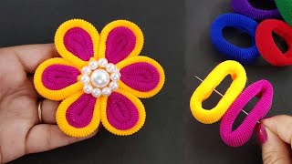 Beautiful Hair band flower making idea  Hair band embroidery flower  Rubber band flower making [upl. by Vinnie]