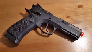 ASG CZ 75 SP01 Shadow Airsoft Spring Pistol Chrono Test amp Shooting Test [upl. by Etnahsa558]