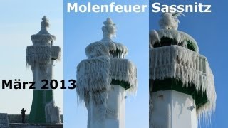 Sassnitz auf Rügen  Außenmole  Ostmole  Molenfeuer im Eispanzer  März 2013 [upl. by Odnanref]