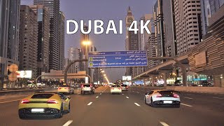 Dubai 4K  Driving Downtown  Skyscraper Sunset [upl. by Bander70]