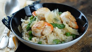 Recette  Risotto aux SaintJacques et aux asperges [upl. by Ahsimot]