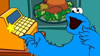 Sesame Street Checkout Cookie Monster Game Eating Groceries Game [upl. by Nikola999]