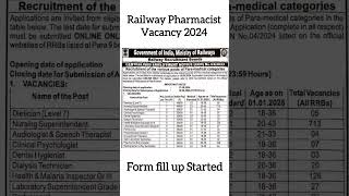 Railway Pharmacist 2024 Form Fill up started 🎯 Apply Now [upl. by Goodson]