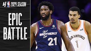 Joel Embiid welcomes Wembanyama with 70 Points 🔥 FULL BATTLE Highlights [upl. by Hehre296]