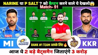 MI vs KKR Dream11 Team MI vs KKR Dream11 Mumbai vs Kolkata IPL Dream11 Team Today match  51 [upl. by Ianthe687]