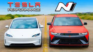 New Tesla Model 3 Performance v Hyundai IONIQ 5 N DRAG RACE [upl. by Kantor]