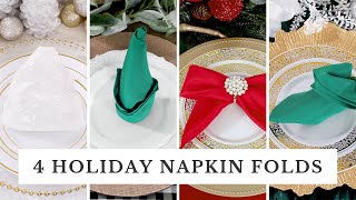 4 Holiday Napkin Folding Ideas Easy Christmas DIY [upl. by Brien]