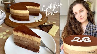 CSOKITRIÓ 🍫🤍🤎  Triplacsokis Mousse torta  BebePiskóta [upl. by Cung]