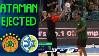 Ergin Ataman first ejection 202425  Panathinaikos  Maccabi [upl. by Staffan]