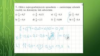 Działania na ułamkach zwykłych i dziesiętnychklasa 5 [upl. by Heyde]
