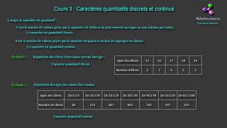 Statistiques 1 Cours 3 Caractères quantitatifs discrets et continus [upl. by Suzetta403]