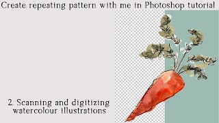 Scanning and digitizing watercolour illustrations  make repeating pattern in Photoshop [upl. by Savell]