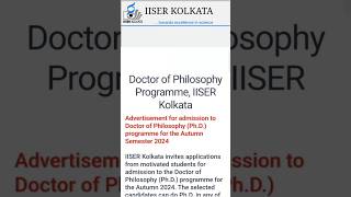 🚀IISER Kolkata PhD Forms Out shorts phdadmissions iiser iiserkolkata latestphdform phd [upl. by Jessika]