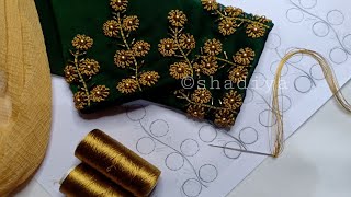 Golden thread Long french knot hand embroidery design for kurti blouse sleevegreen Georgette kurti [upl. by Robi]