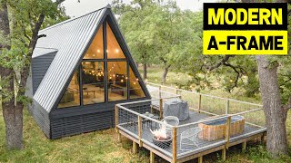 MODERN 700sqft TINY AFRAME CABIN w POOL amp FIRE PIT Full Tour [upl. by Netsrejk]